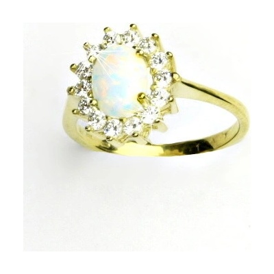 Čištín Zlatý prsten bílé i žluté zlato,Kate syntetický bílý opál čiré zirkony T 1507
