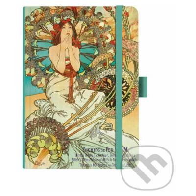 Notes A5 Premium Alfons Mucha 2027 tečky Tyrkysový