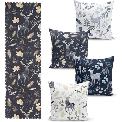 Minimalist Cushion Covers Комплект от 4 коледни калъфки за възглавници и покривка за маса Коледна гора - Minimalist Cushion Covers (RunnerSet7)