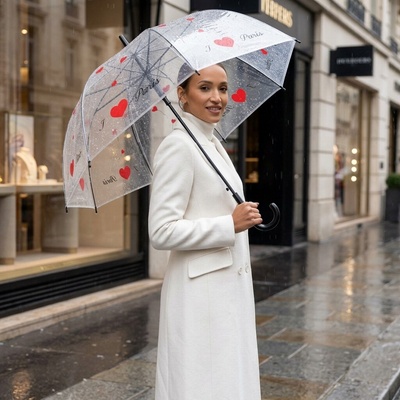 Luvia I love Paris deštník dámský holový průhledný červený