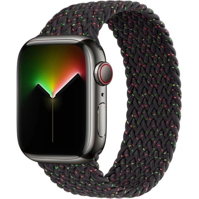 Apple Оригинална текстилна каишка за Apple Watch 44мм, 45мм, 46мм, Ultra, Ultra 2, Ultra 3 49 - Apple Black Unity Braided Solo Loop Band Size 8 (разопакован) (MMWP3ZM/A)