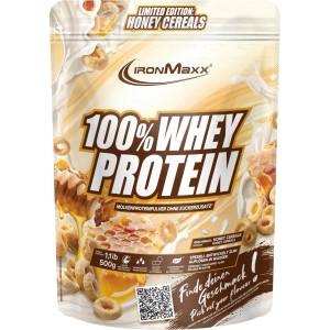 IronMaxx 100% Whey Protein Powder 500g - Honey Cereal | Creamy Protein Shake with BCAAs & EAAs | High Protein, Low Carb & Low Sugar | Ideal for Muscle Building, Diet & Fitness - 42924 (42924)