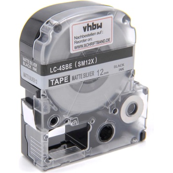 Compatible Epson LK-SM12X, 12mm x 9m, черен печат / матов сребърен фон, съвместима лента (LKSM12X)
