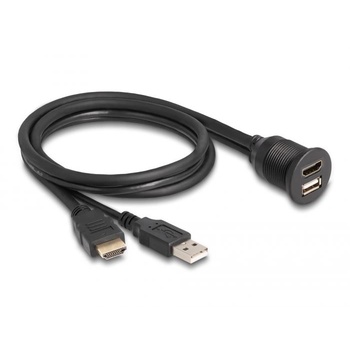 Delock Кабел Delok, HDMI/USB, PVC, IP67, HDCP/HDR, 1 м, черен (delock87880)