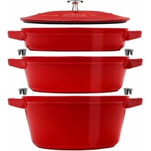 Staub Sada 3v1: liatinový hrniec, kastról a panvica s pokrievkou, Ø 24 cm, červená 1010892