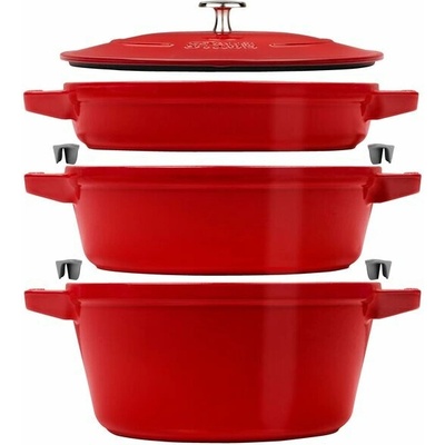 Staub Sada 3v1: liatinový hrniec, kastról a panvica s pokrievkou, Ø 24 cm, červená 1010892