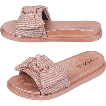 Розови чехли с голяма панделка и ламе