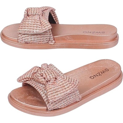 Розови чехли с голяма панделка и ламе