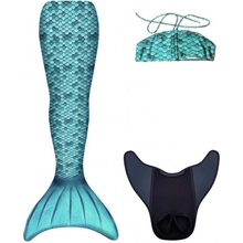 mořské panny Kuaki Mermaids ocas monofin ploutev a vrchní díl plavek set 3 ks Turquoise