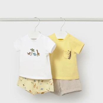 Mayoral Комплект две тениски и два къси панталона в жълто за новородено момче Mayoral