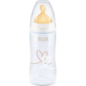 Nuk Шише с каучуков биберон NUK - First Choice, TC, 300 ml, Бяло сърце (10741927-бяло сърце)
