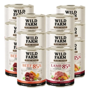 WILD FARM PURE MONO - микс от вкусове 12x800 г монопротеинова храна за кучета