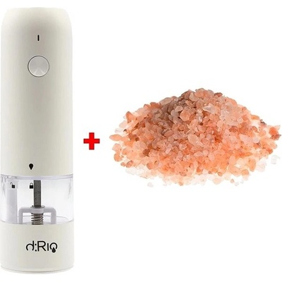dRio Aku Elektrický mlynček na soľ a čierne korenie biely