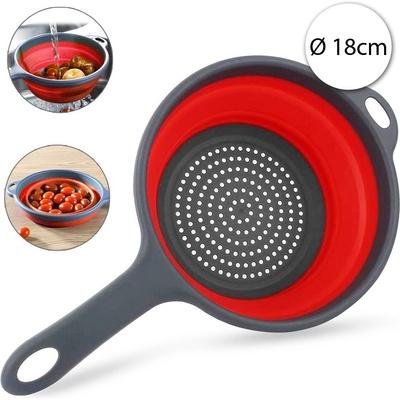 Royal Kitchen RK-122926 Skladacie silikónové cedidlo, cedník, 18cm, červená