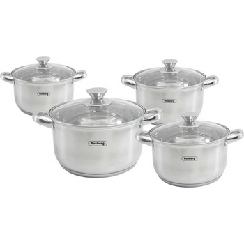 Rosberg Комплект тенджери Rosberg R51210L8, 8 части, неръждаема стомана, с капак, инокс (R51210L8)