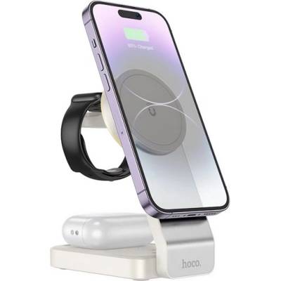 hoco. CQ3 Настолна зарядна стойка 3в1 15W, зарядно за Apple Watch, БЯЛА CQ3_W (CQ3_W)