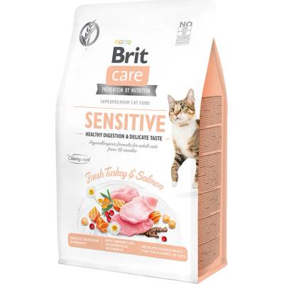 Brit Care Cat bez obilovin pro zdravé trávení s lahodnou chutí krocana a lososa 0,4 kg