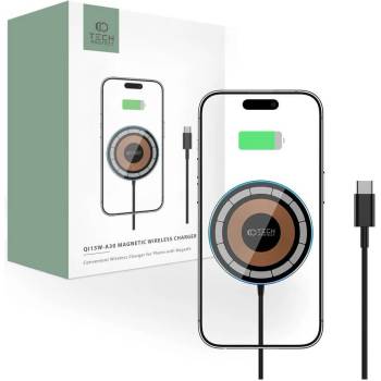 Tech-Protect USB-C Magnetic Wireless Qi Charger Qi15W-A30 - поставка (пад) за безжично зареждане за iPhone с Magsafe (черен)