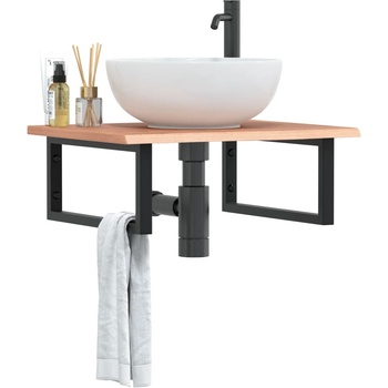 vidaXL Стенен рафт за мивка, стомана и масивно дърво дъб (3302605)