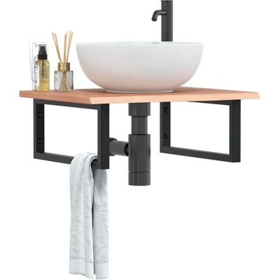 vidaXL Стенен рафт за мивка, стомана и масивно дърво дъб (3302605)