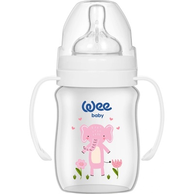 Wee Baby Шише за хранене с дръжки Wee Baby - Safari, PP, 150 ml, слон (483)
