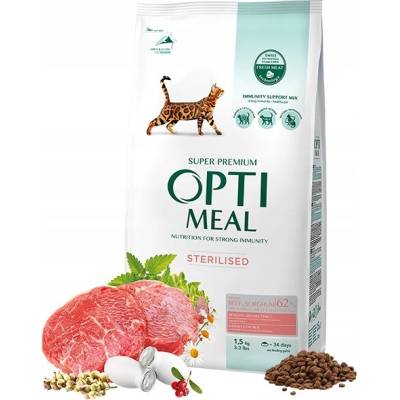Optimeal hovädzie mäso pre sterilizované mačky 1,5 kg