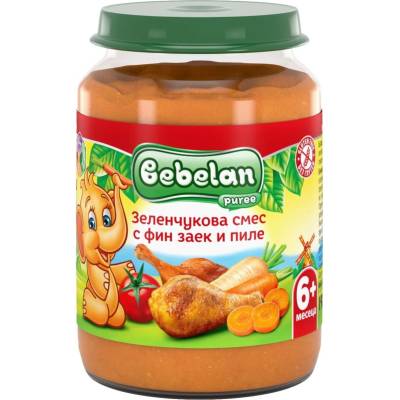 Bebelan Ястие Bebelan Puree - Фин заек и пиле със зеленчуци, 190 g (7158)