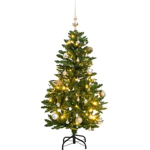 vidaXL Изкуствена коледна елха с шарнири, 150 LED и топки, 150 см (3210094)
