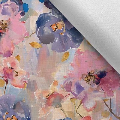 Takoy Látka s potiskem nepromokavý polyester TD/NS jarní květiny pastel malovaný MAXI vzor