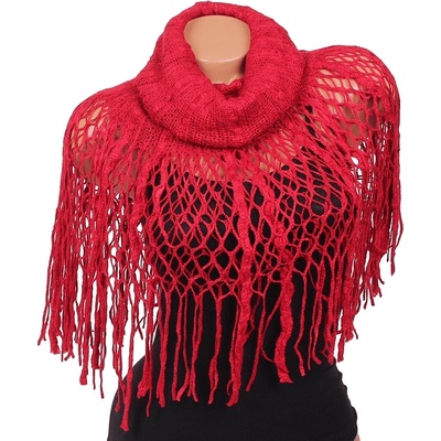 Машинно плетен червен шал-яка с ресни