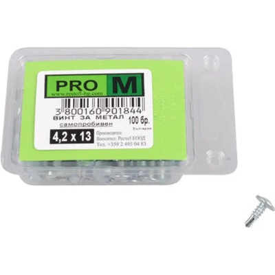 Pro m ВИНТ ЗА МЕТАЛ САМОПРОБИВЕН 4.2x13 ММ pro m 100 БРОЯ (3800160901844)