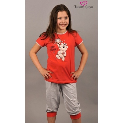 Dívčí pyžamo s patentem Narozeniny červené / šédé