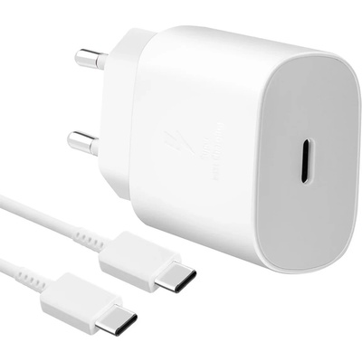 Samsung Пътен заряден Samsung EP-TA800EWE + EP-DG980BWE 25W + USB-C/USB-C кабел за данни бял (OOB Bulk) (57983119297)
