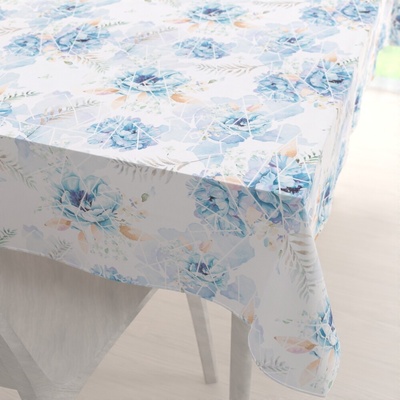 Biante Teflónový obdĺžnikový obrus TF-087 Modré kvety na geometrickom bielom 50x100cm