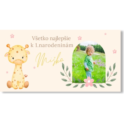 Personal Narodeninový banner s fotkou - Žirafa Rozmer banner: 130 x 65 cm