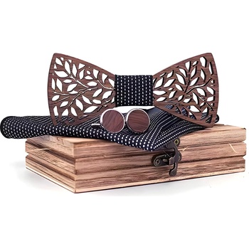 HARAHU Издълбана дървен папионка - Черна / Бяла kp30910 (30910)