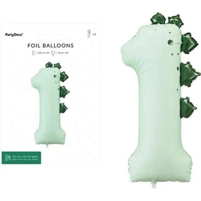 PartyDeco Balónek fóliový číslo 1 Dinosaurus 92 cm