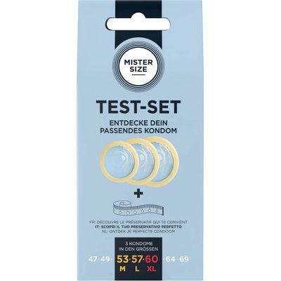 Mister Size Test-Set zkušební sada kondomů s měřicí páskou 3 ks