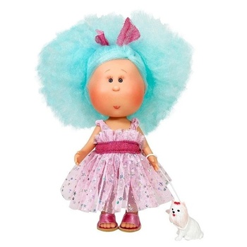Ръчно изработена кукла от Испания - Мия Cotton Candy със синя коса и кученце (NDO-3413)