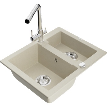 Mexen Carlos гранитна мивка с 1.5 отделения с кухненски смесител Duero, бежов - 6518-69-671600-00 (6518-69-671600-00)