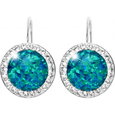 JSB bijoux s.r.o. Stříbrné náušnice klapky s kulatým opálem a krystaly Swarovski Pas velké (Stříbro 925/1000)