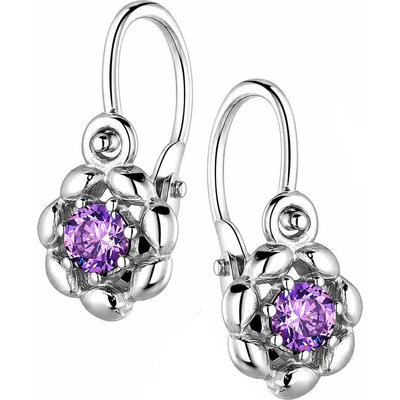 Zlaton Náušnice bílé zlato visací květina s kamenem 1.2cm 0.85g 000490611243