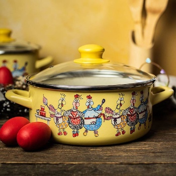 Metalac Posude 18 см питка емайлирана тенджера Metalac Posude с декор Happy chickens