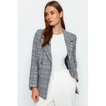 Trendyol Gray Oversize Woven Plaid Blazer Jacket