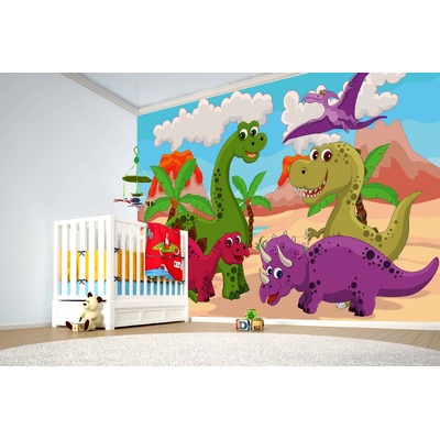 DIMEX ART Самозалепваща се флизелинова фототапета анимационни динозаври 375 x 250 см