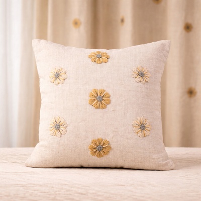 Takoy Ručne vyšívaný ľanový vankúš 45x45 jemné kvietky BOHO COLLECTION-HT-01068 | 45 x 45 cm