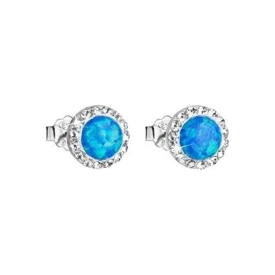 EVOLUTION GROUP CZ Stříbrné náušnice pecky se syntetickým opálem a Preciosa krystaly - 31217.1 OP05
