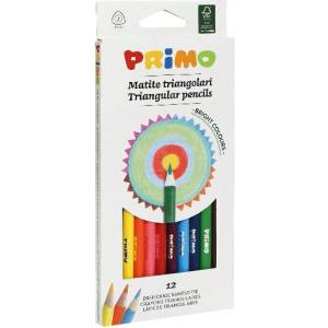 Primo Цветни моливи primo триъгълни 12 броя с подарък острилка 5151tris12 (5151tris12)