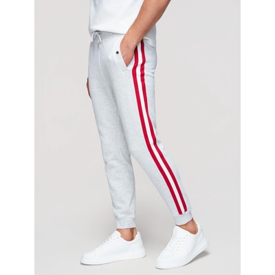 Ombre Clothing Мъжки спортни панталони с подравяне и рибровидност на крачолите - сив меланж V1 P1519 Ombre Clothing Ombre Clothing | Siv | МЪЖЕ | S