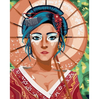 Malování podle čísel Gejša v kimonu s deštníkem